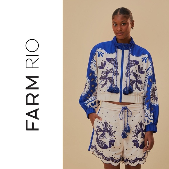 FARM Rio | Shorts | Farm Rio Blue Artisanal Embroidered Shorts Xl ...